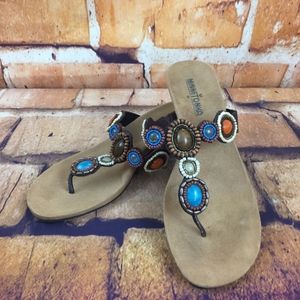 MiniTonka Bejeweled Wedge Leather Flip Flops 7 #10